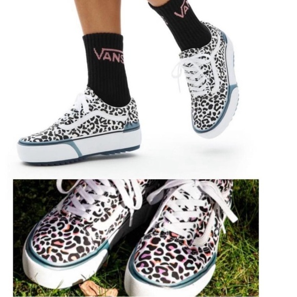 Vans Old Shook Stacked White With Multicolored LeopardUV Ink, Sz 8 - Picture 10 of 10